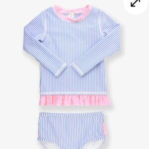 Seersucker Long Sleeve Rash Guard 2-Piece Swimsuit Size: 4T